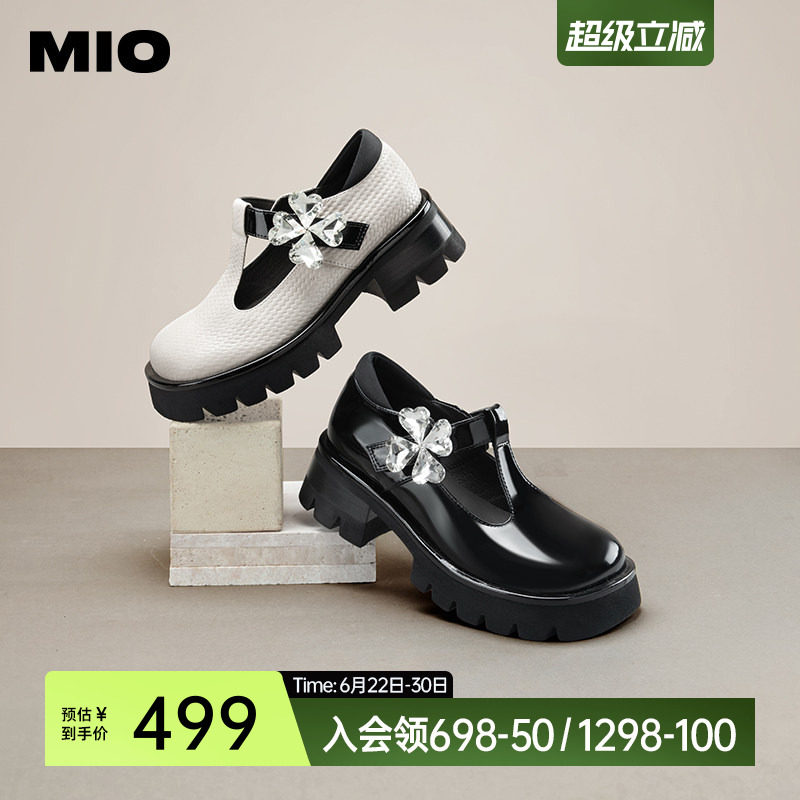 【智心浪漫】MIO米奥玛丽珍鞋四叶草水钻复古中跟JK乐福鞋单鞋女
