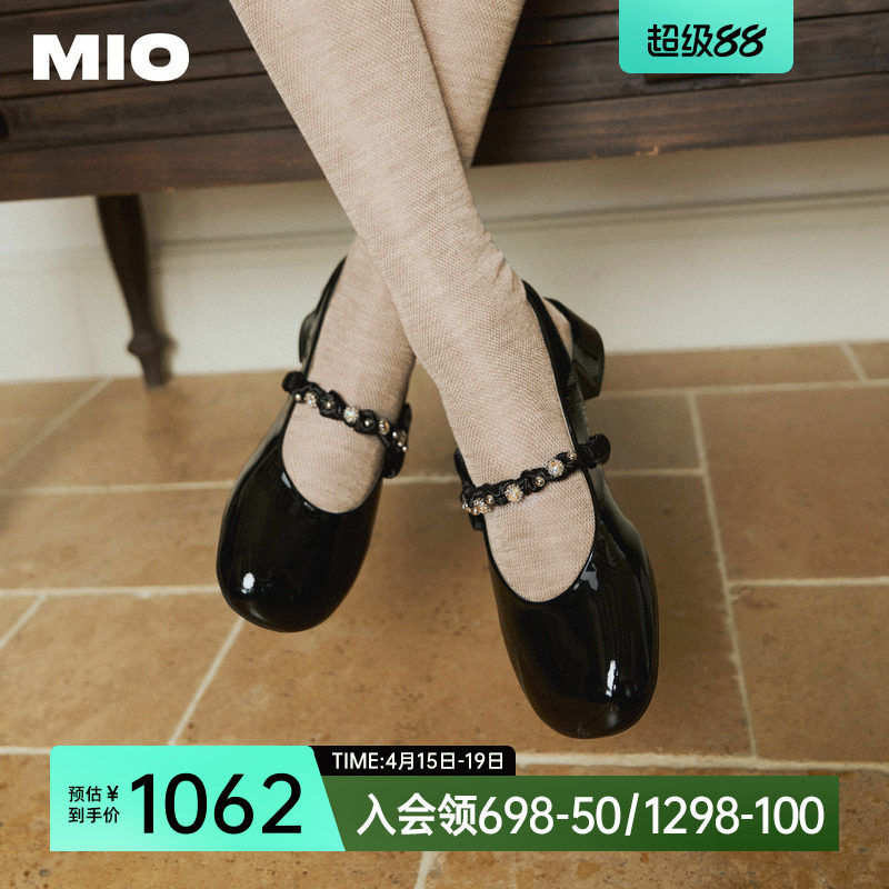 MIO米奥时装凉鞋女2026夏季新款蝴蝶结水钻圆头后空中跟玛丽珍