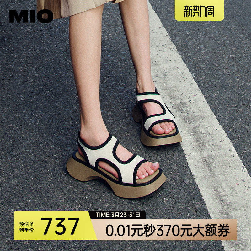 MIO米奥女鞋夏季新款凉拖拼色休闲韩版厚底增高松糕底露趾凉鞋