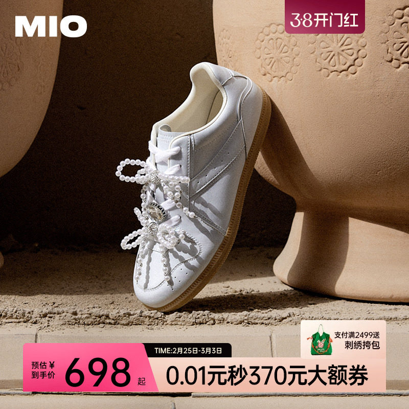 MIO米奥春夏板鞋女miu系珍珠芭蕾休闲鞋运动拖鞋蝴蝶结德训鞋
