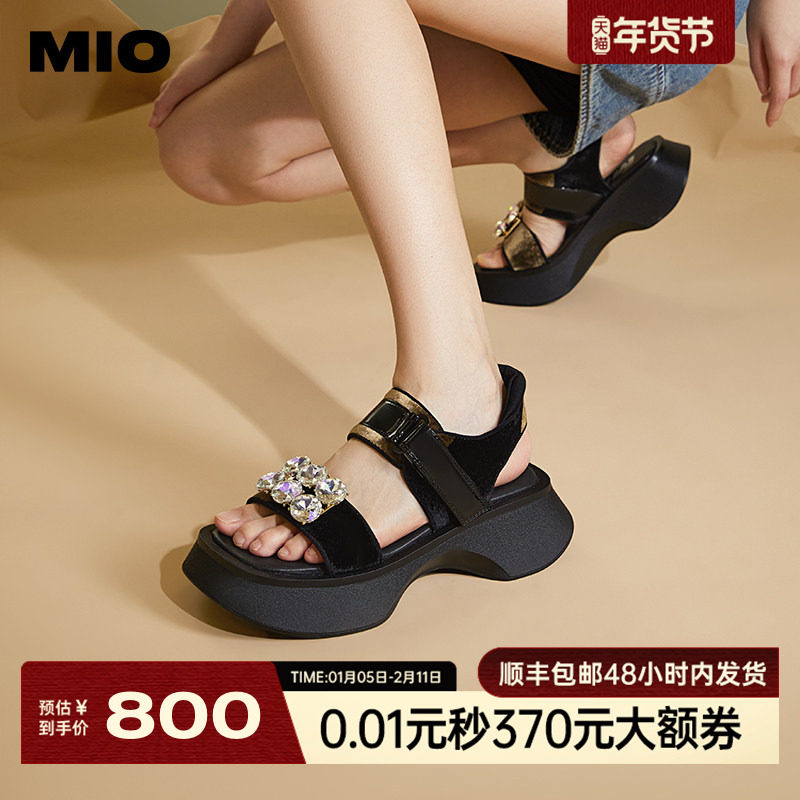 MIO米奥夏季复古方头休闲凉鞋甜酷时髦厚底通勤凉鞋女鞋