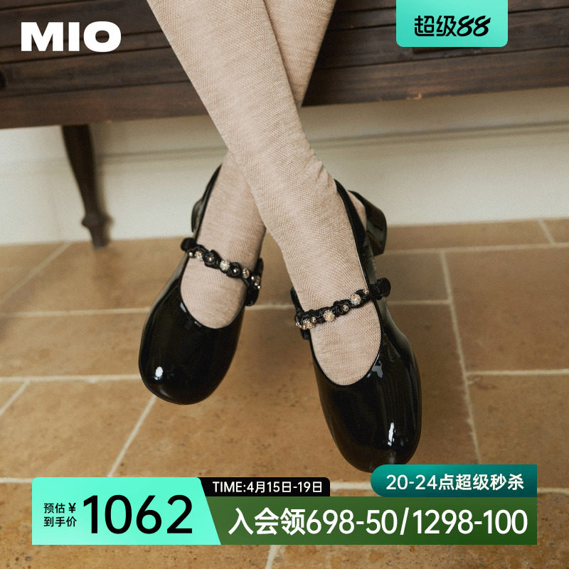 MIO米奥时装凉鞋女2026夏季新款蝴蝶结水钻圆头后空中跟玛丽珍