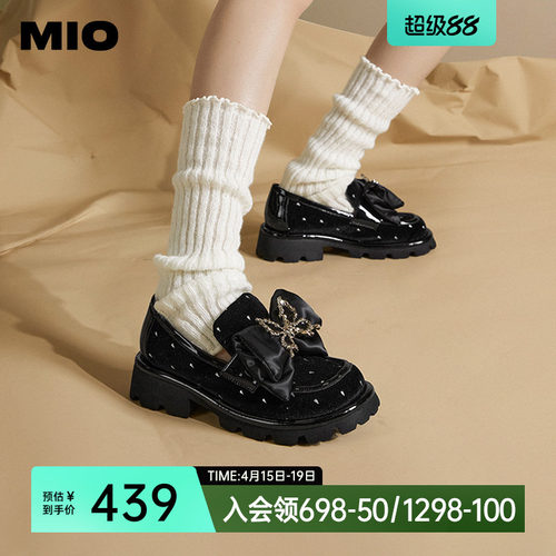 MIO米奥蝴蝶结小皮鞋中跟乐福鞋