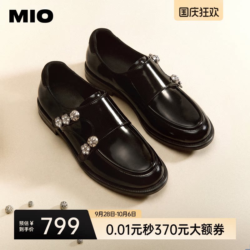 MIO米奥乐福鞋2026秋季新款圆头粗跟金属花饰小皮鞋英伦风女鞋图片