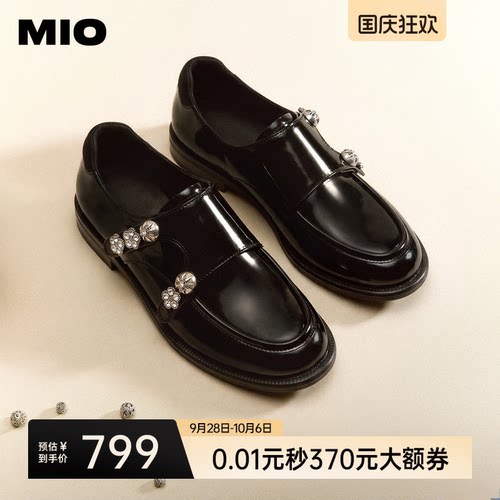 MIO米奥乐福鞋2026秋季新款圆头粗跟金属花饰小皮鞋英伦风女鞋