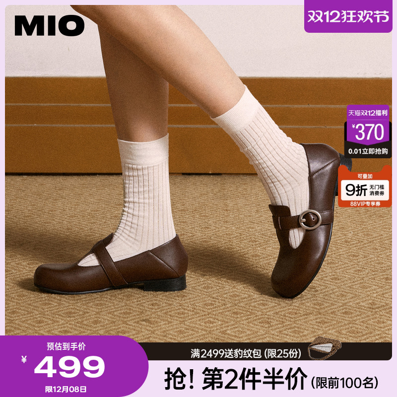 MIO米奥复古玛丽珍鞋2025秋季新款圆头平跟皮鞋百搭复古单鞋女
