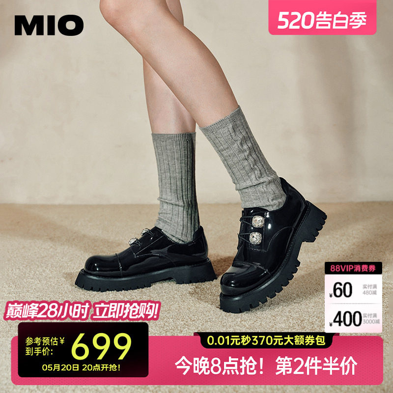 希林娜依高同款MIO米奥女鞋春季乐福小皮鞋松糕鞋水钻单鞋牛津鞋