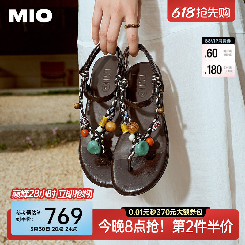 万茜同款MIO米奥凉鞋2026夏季新款夹脚拖鞋女罗马度假平底人字