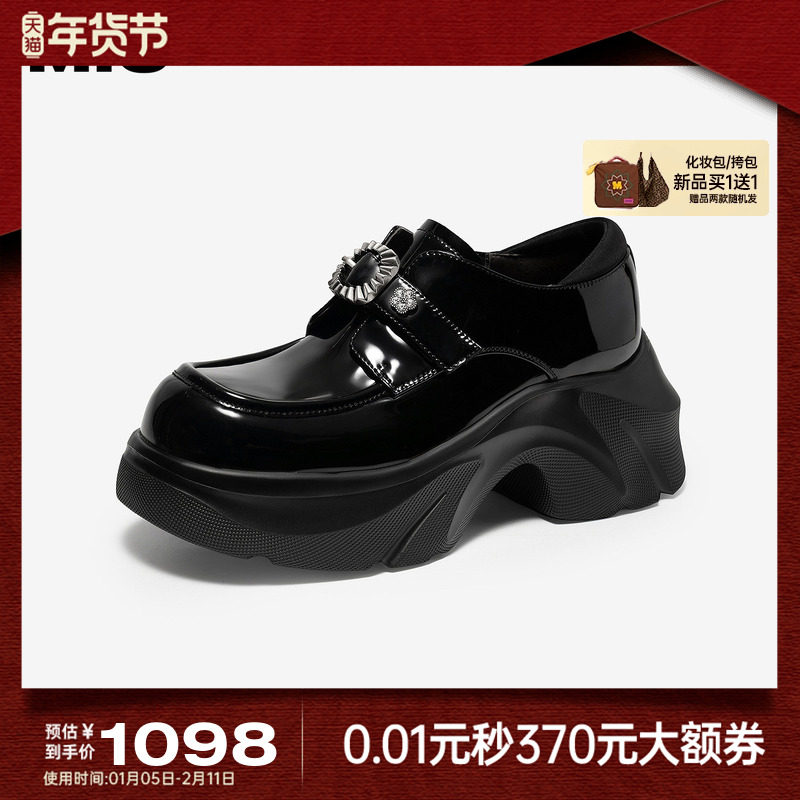 MIO米奥2026春季新款圆头高跟松糕底豹纹金属饰扣学院风乐福鞋女,女鞋,乐福鞋（豆豆鞋）,淘宝优惠券,粉丝福利购,淘宝优惠卷