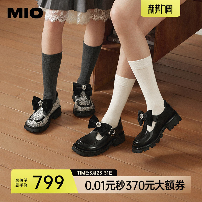 梁娇同款|MIO米奥蝴蝶T字玛丽珍鞋春季闪钻厚底粗跟黑色单鞋女