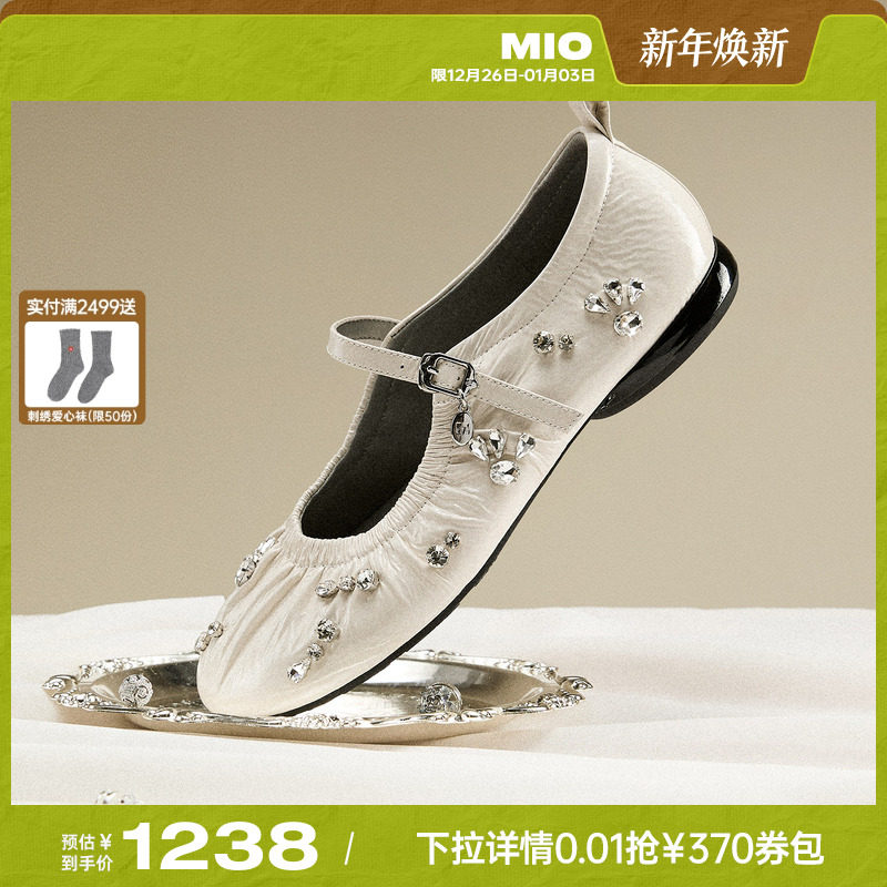 MIO米奥玛丽珍鞋2026春季新款休闲甜美风一字式扣带水钻浅口单鞋