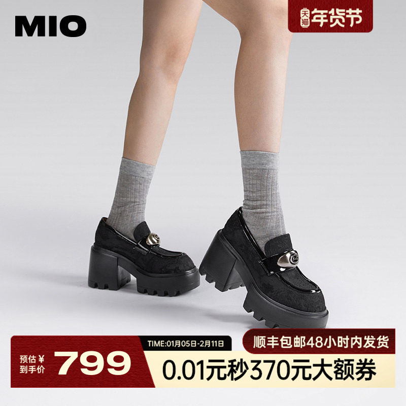 [沈月同款]MIO米奥超高跟圆头英伦学院风乐福鞋金属饰扣单鞋