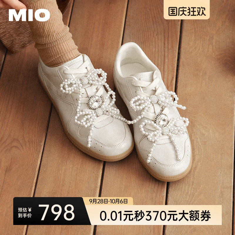 MIO米奥女鞋春芭蕾风德训鞋珍珠装饰优雅舒适休闲运动鞋轻便板鞋图片