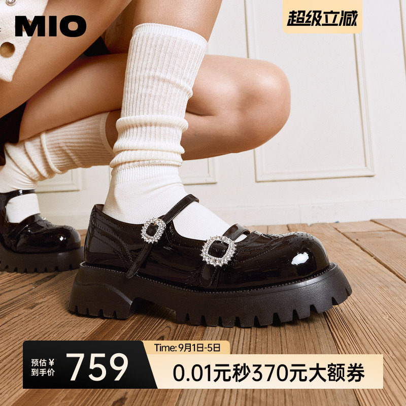 MIO米奥厚底玛丽珍2026春季新款单鞋女粗跟皮鞋增高学院乐福鞋
