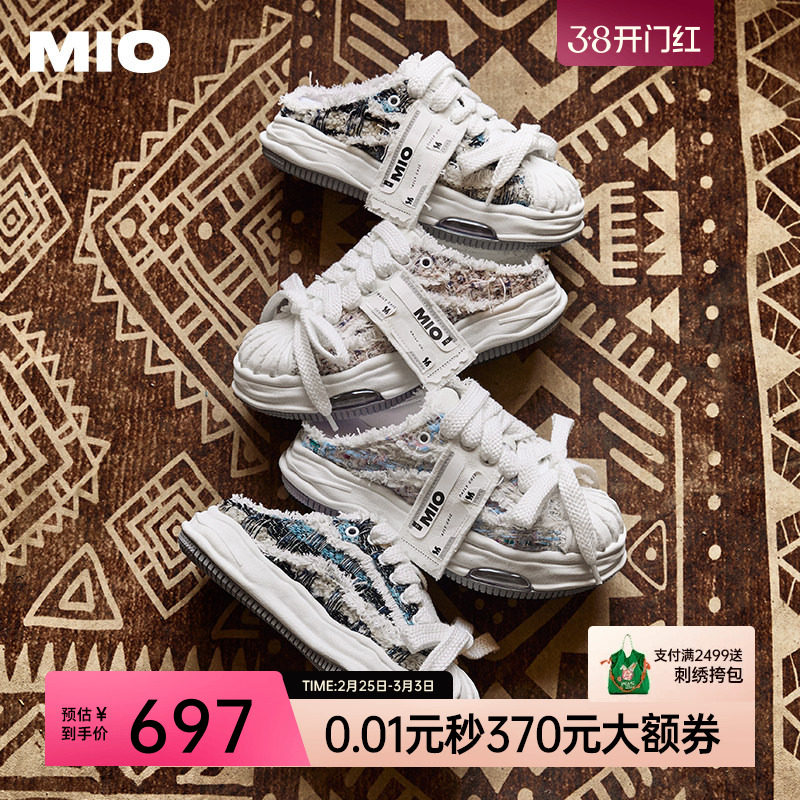 MIO米奥拖鞋贝壳头夏季新款厚底情侣帆布休闲运动鞋女男增高半拖