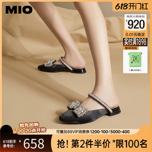 女半拖尖头拖鞋 MIO米奥2024年夏季 显瘦蝴蝶凉鞋 低跟通勤包头拖女