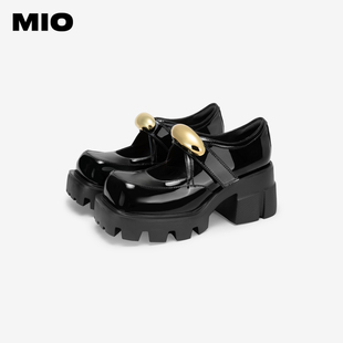 MIO米奥女鞋2024秋季圆头粗跟单鞋金属扣复古玛丽珍鞋M244430263