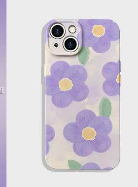 ins紫色花适用苹果16promax菲林壳华为P70小清新小米15荣耀300光面IQOOZ10Turbo红米K80软壳OPPOReno13手机壳