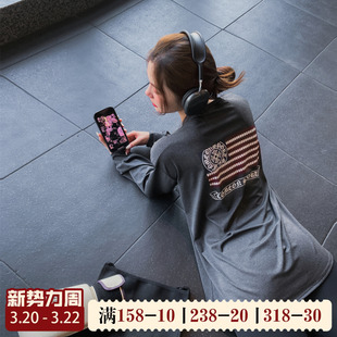 宽松显瘦健身服大码胖mm跑步瑜伽上衣速干印花运动T恤女长款罩衫