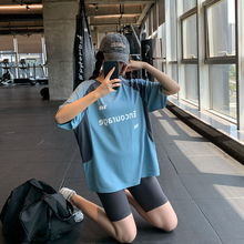 显瘦宽松大码胖mm女健身服瑜伽服上衣速干衣跑步长款字母运动T恤