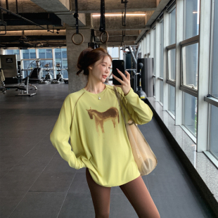 宽松显瘦健身服大码胖mm跑步瑜伽上衣速干印花运动T恤女长款罩衫