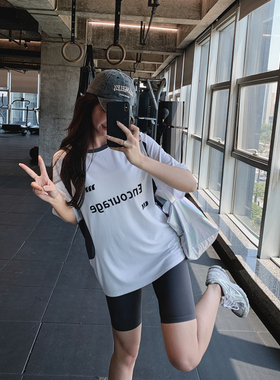 宽松大码胖mm健身服遮肉显瘦短袖运动t恤女跑步训练速干瑜伽上衣