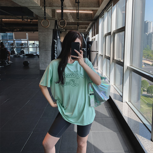 显瘦宽松大码健身服女运动T恤女