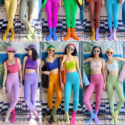 多巴胺色瑜伽裤女裸感无尴尬线紧身运动外穿跑步高腰健身腰精裤