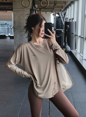 显瘦大码胖mm健身服女纯色宽松运动T恤速干跑步瑜伽服上衣遮屁股