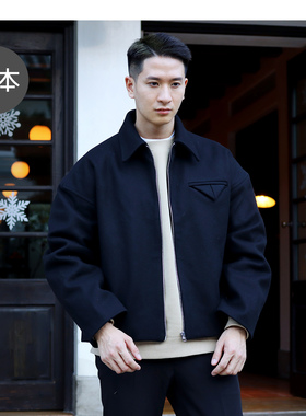 元本BASIQUE 宽松大廓型/短款加厚毛呢夹克 男秋季羊毛潮休闲外套