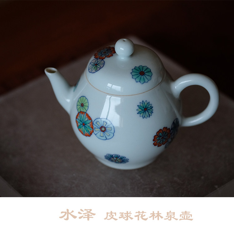 葭元里茶集 「水泽」皮球花斗彩林泉壶 原矿胎釉温润如玉/样品壶