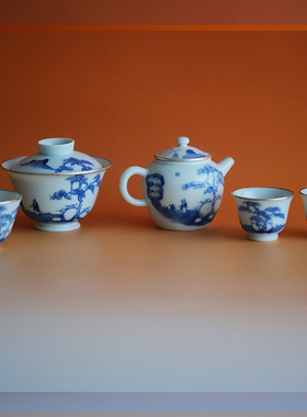 葭元里茶集 清物珍藏民窑手绘青花山水人物闻香杯茶事品茗利器