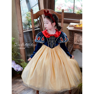 Domikids女童重工泡泡袖 公主礼服裙 白雪公主裙小女孩洋气丝绒长袖