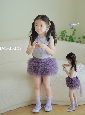 Domikids女童紫色网纱蛋糕裙背心短裤套装女宝宝夏日洋气裤裙套装