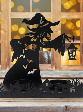 跨境新品铁件巫婆烛台灯万圣节气氛搞怪个性创意家居庭院装饰摆件