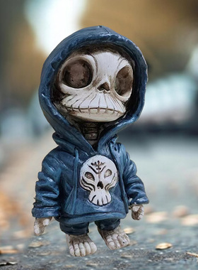 万圣节骷髅人偶摆件跨境创意卫衣骷髅庭院桌面雕像树脂装饰摆件