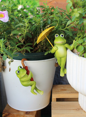 创意树脂雨伞青蛙花盆挂件套