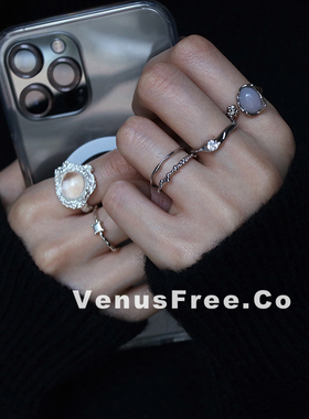 重磅多选 巨好搭! s925纯银小钻细夸张宝石水晶异形戒指男女开口