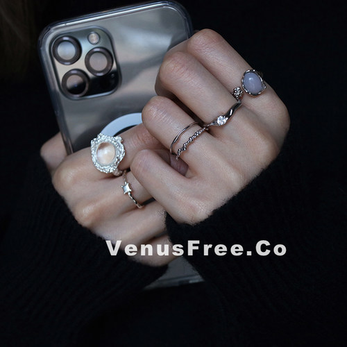 纯银夸张宝石水晶异形开口戒指