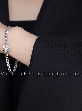 纯银简约做旧爱心链条手链