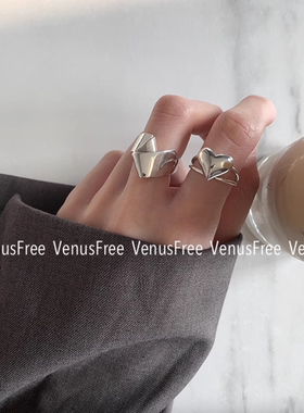 925纯银韩国爱心加粗立体戒指