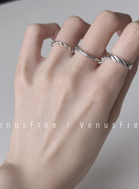 3选925纯银vintage做旧烧银日常叠戴螺纹理中古复古感戒指环简约