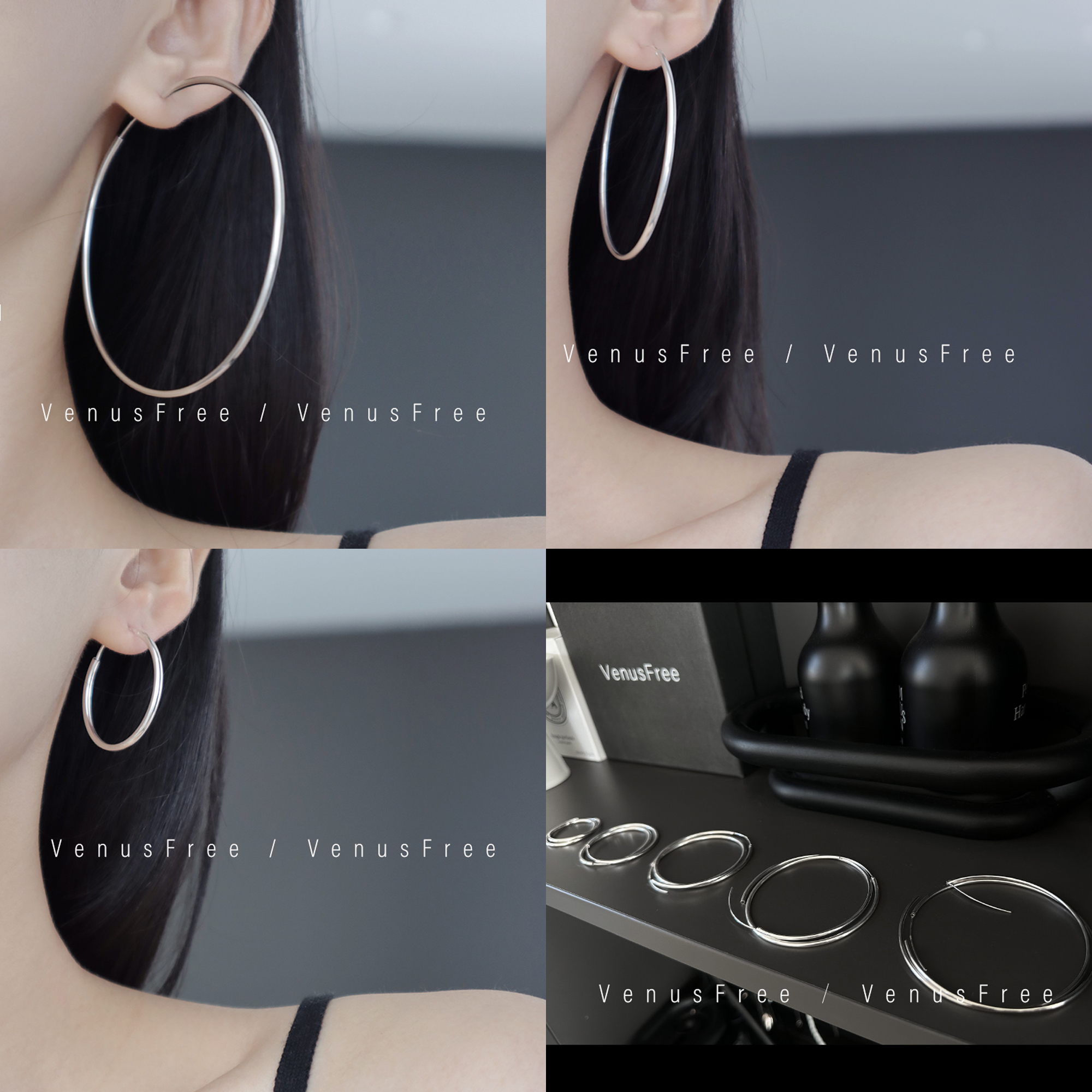 du家定制加粗5种尺寸925纯银超实用超大号中小号耳圈耳环简约日常