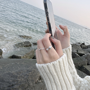 韩国定制925纯银海洋系列贝壳海星爱心精致戒指叠戴开口简约日常