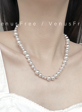 925纯银加粗大号豆豆锁骨链项链