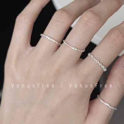 叠戴王!多选极细925纯银纹理细节设计感精致日常戒指简约开口银饰