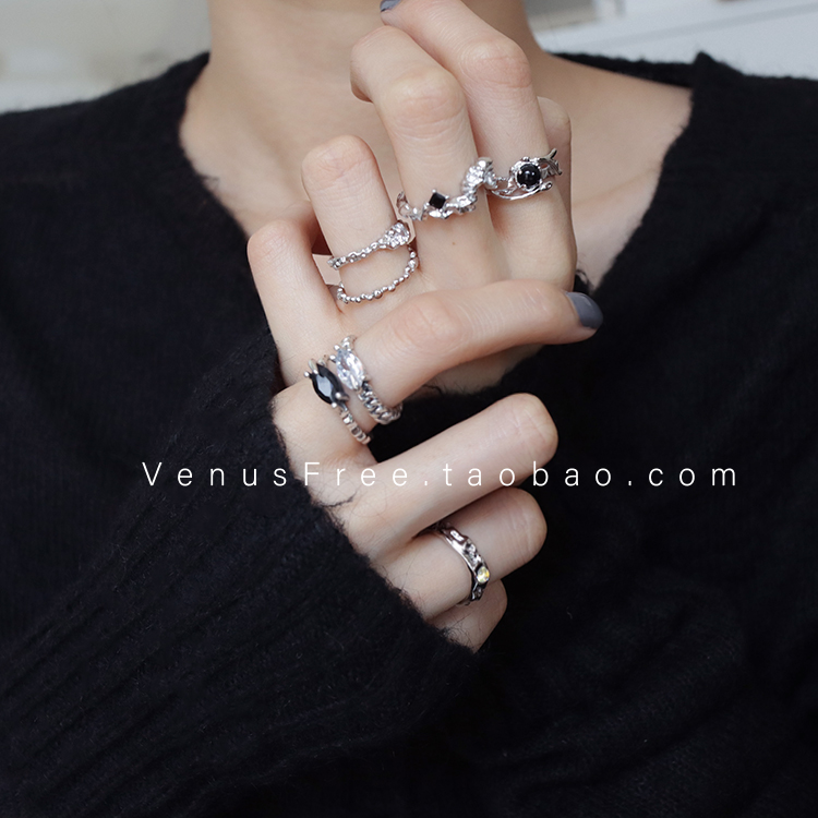 925纯银甜酷黑玛瑙闪钻戒指