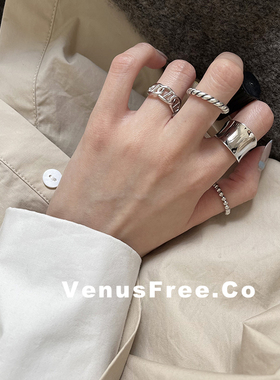 4款选 925纯银韩国博主B备日常叠戴戒指环麻花宽光面豆豆简约ins