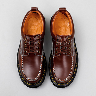 外贸捡漏马丁休闲皮鞋英伦男女款夏季舒适复古厚底软皮黑色单鞋