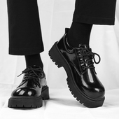 皮鞋 夏季 透气增高亮面英伦休闲马丁靴商务正装 男士 黑色大头德比鞋